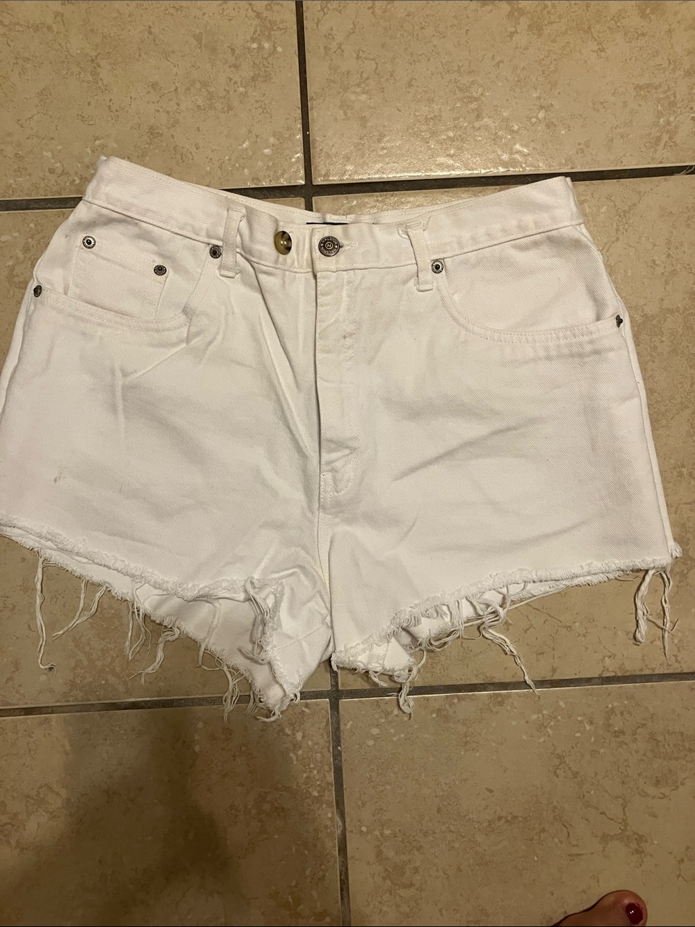 Halston Heritage White Frayed Hem Denim Shorts